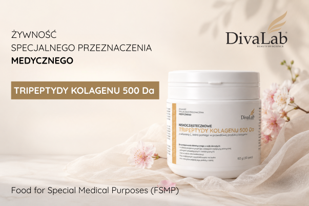 Tripeptydy kolagenu 500 Da z witaminą C jako żywność specjalnego przeznaczenia medycznego
